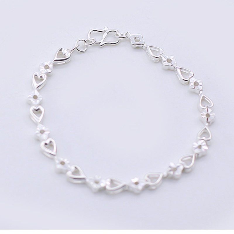 990 Sølv Mode Blomst armbånd hjerte-til-hjerte Temperament sølv armbånd